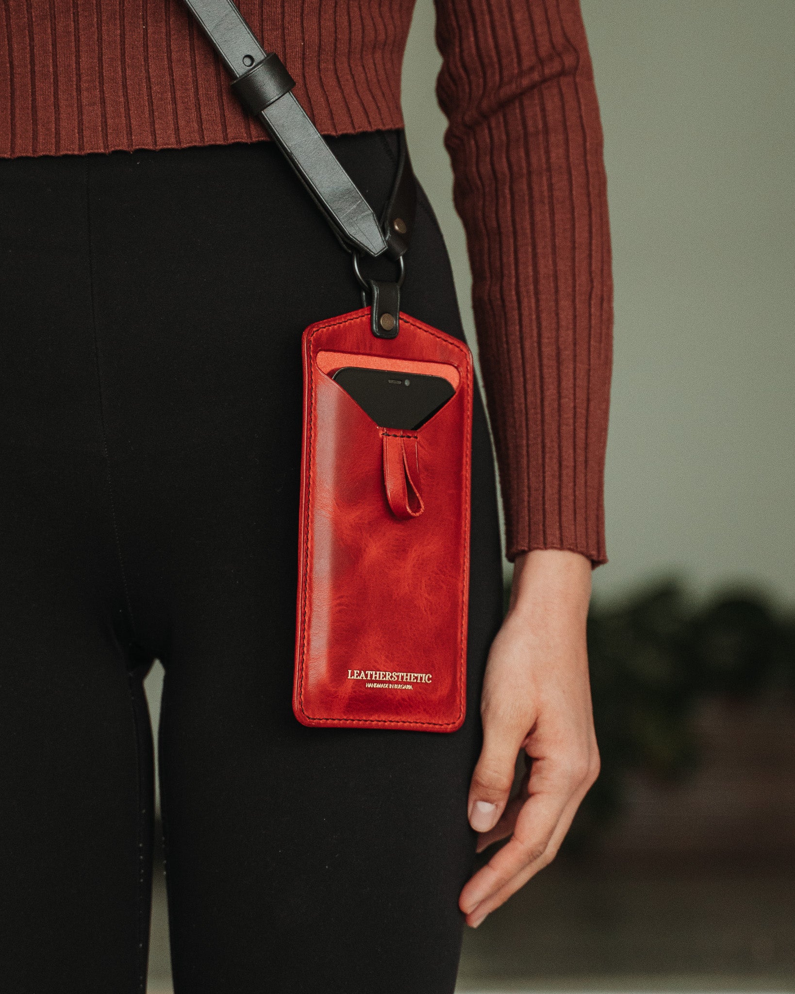 Ръчно изработен кожен Кожена чанта за телефон Lathersthetic