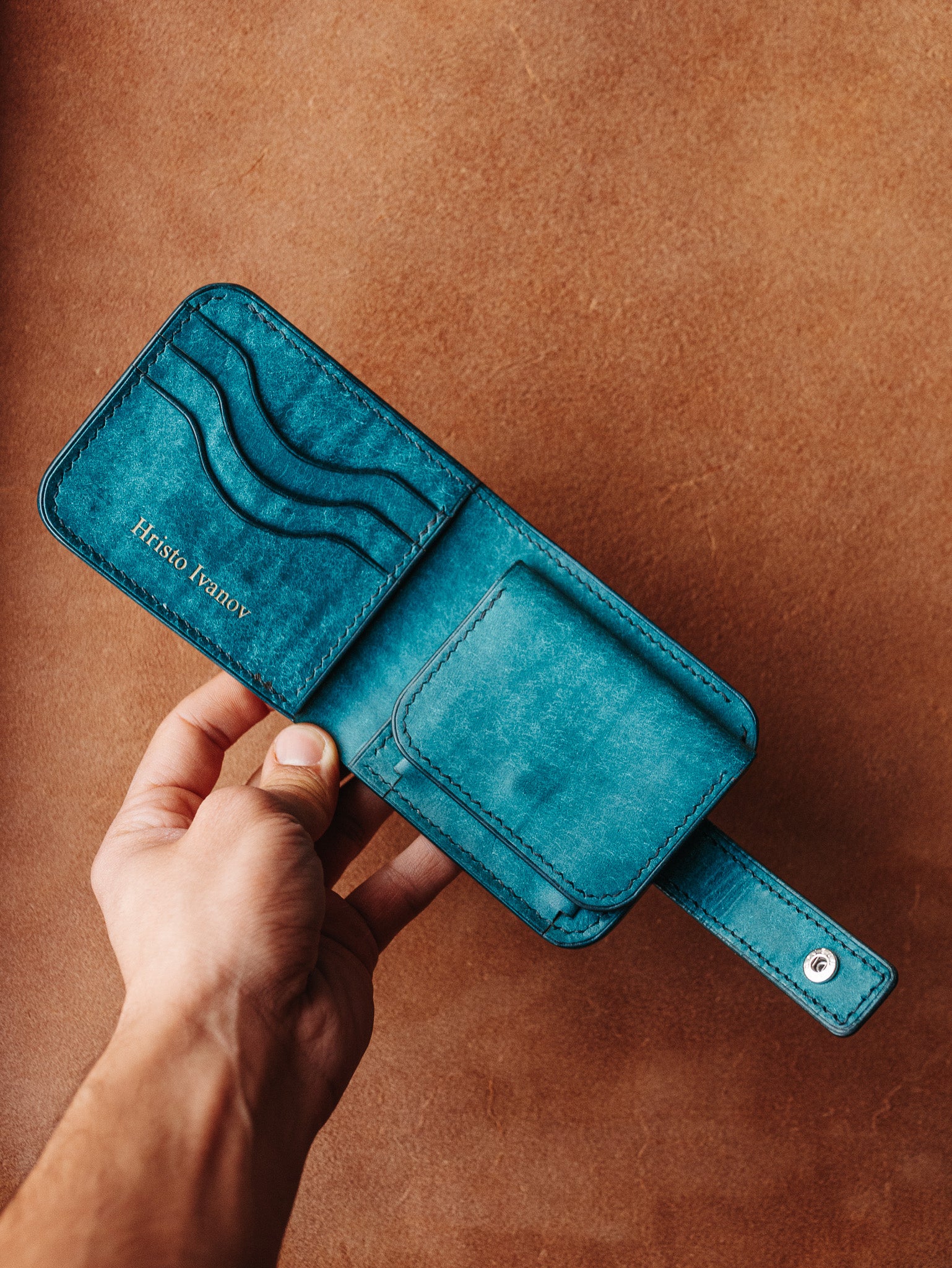 Ръчно изработен Класически кожен портфейл със закопчалка Leathersthetic